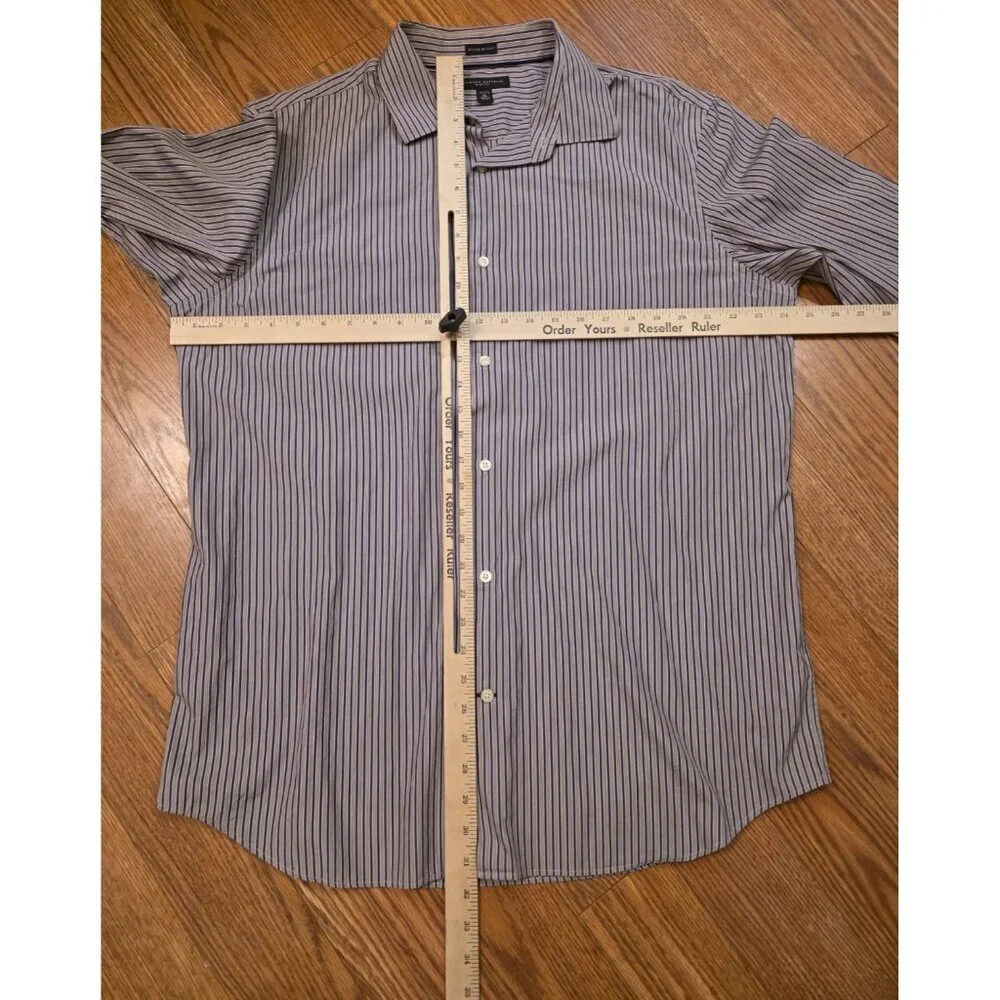 Banana Republic Button‎ Up Shirt Mens XL 17-17.5 Purple Tan Stripes Cotton Slim